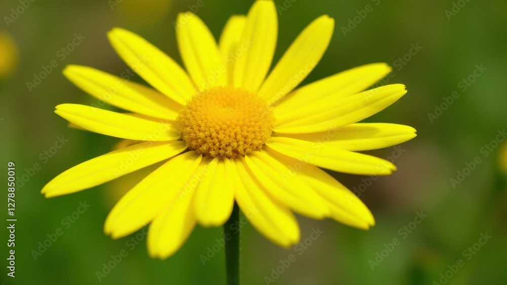 A close-up of a vibrant yellow daisy with a detailed view of its petals and center. A close-up of a vibrant yellow daisy with a detailed view of its petals and center.