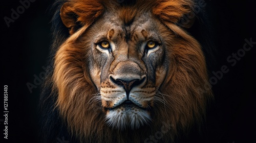 Wallpaper Mural A majestic lion’s close-up reveals lush brown-black fur, golden eyes, and a deep-brown mane, exuding regal power and intensity Torontodigital.ca