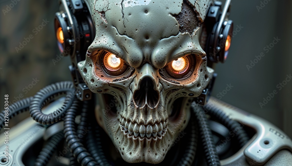 Skull Robot Head Close-up Menacing Skull Robot Head Close-up Menacing