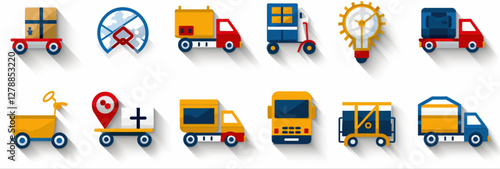 Set of transportation vehicle icons logistic management concept, unique icon set