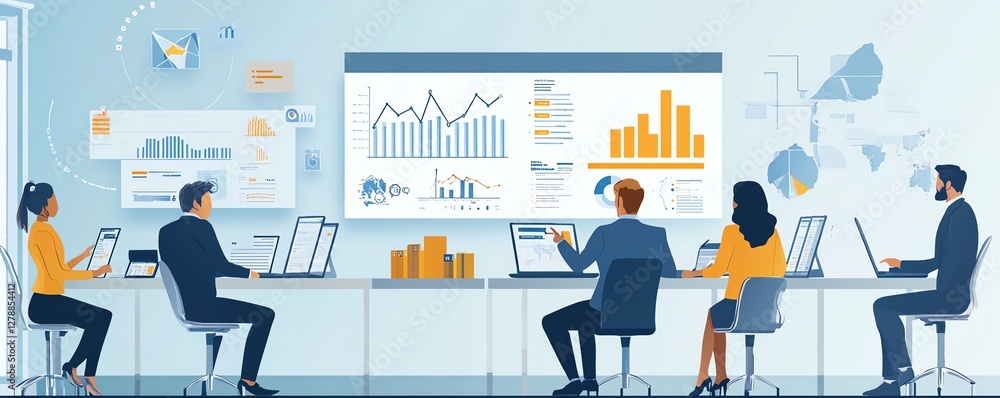 Business team working together in a dynamic office environment, with visual representations of growth, teamwork, and market expansion strategies Business team working together in a dynamic office environment, with visual representations of growth, teamwork, and market expansion strategies