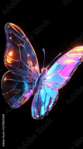 Glass Butterfly Wings Iridescent Colors Dark Background
