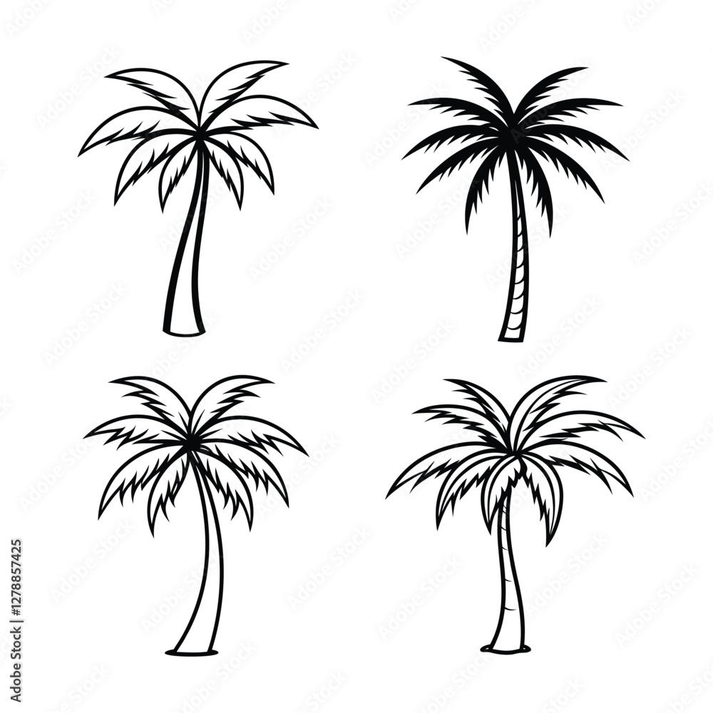 Fototapeta premium Four Silhouettes of Tropical Palm Trees