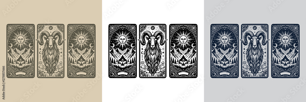 Fototapeta premium vintage goat vector playing card tattoo design