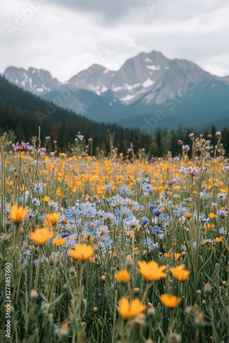 Wildflowers and Mountains Landscape