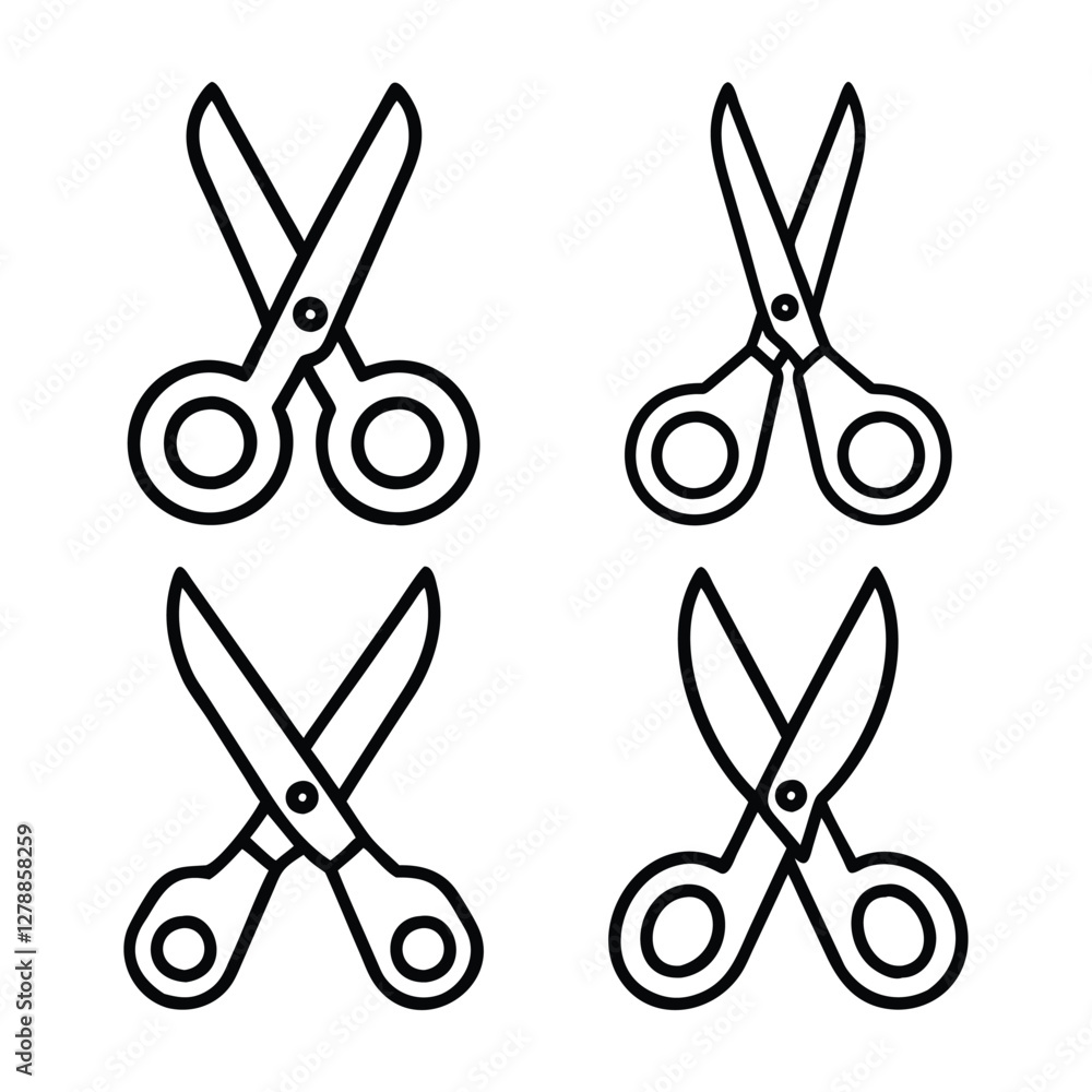 Simple Black and White Scissors Illustration Set Simple Black and White Scissors Illustration Set