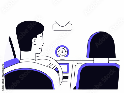 Illustration of a driver who has obtained a driver's license and is thrilled to drive. Simple Illustration