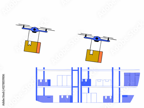 Clip art of a drone delivering packages. Simple illustration