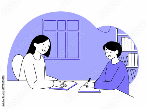 Illustration of a tutor teaching a class. Classroom. Simple illustration