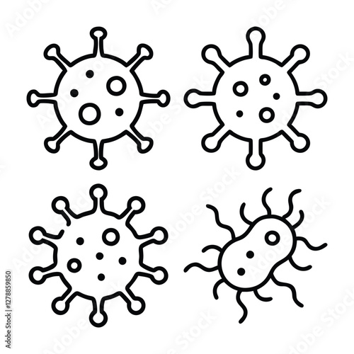 Simple Line Art Illustration of Viruses and Bacteria