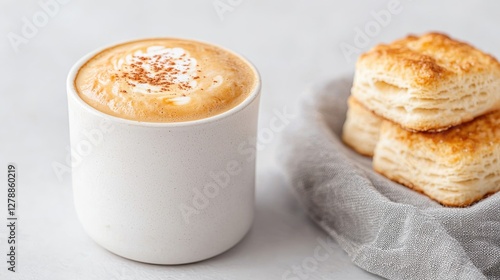 Coffee and Biscuits on a light surface photo