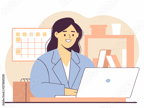 Illustration of a person working at a desk. Designer. Work at home.