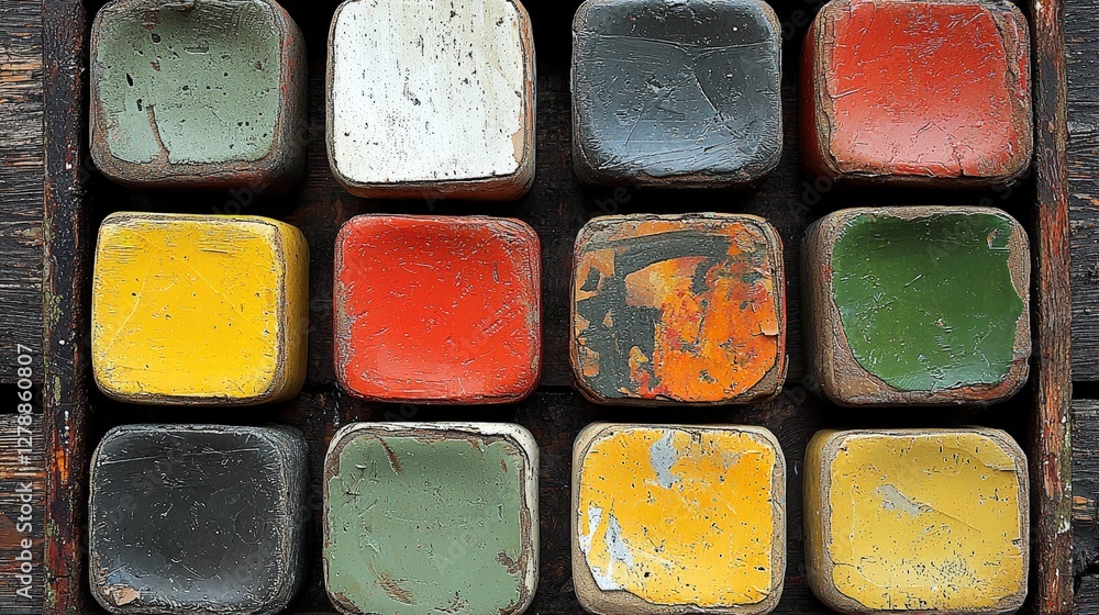 Fototapeta premium A closeup view of a bunch of colorfully painted wooden blocks stacked in a creative arrangement