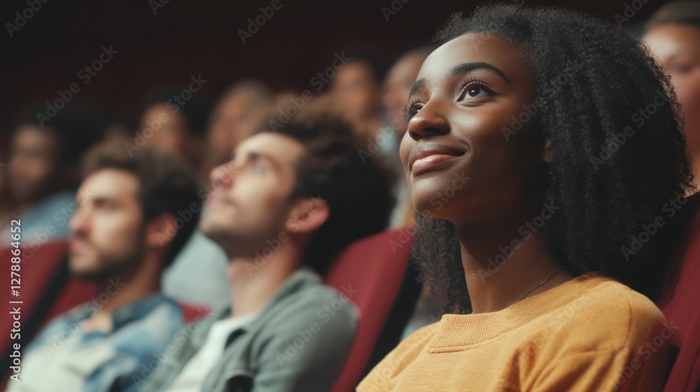 Fototapeta premium Audience captivated by a performance in a theater, showcasing expressions of joy and engagement