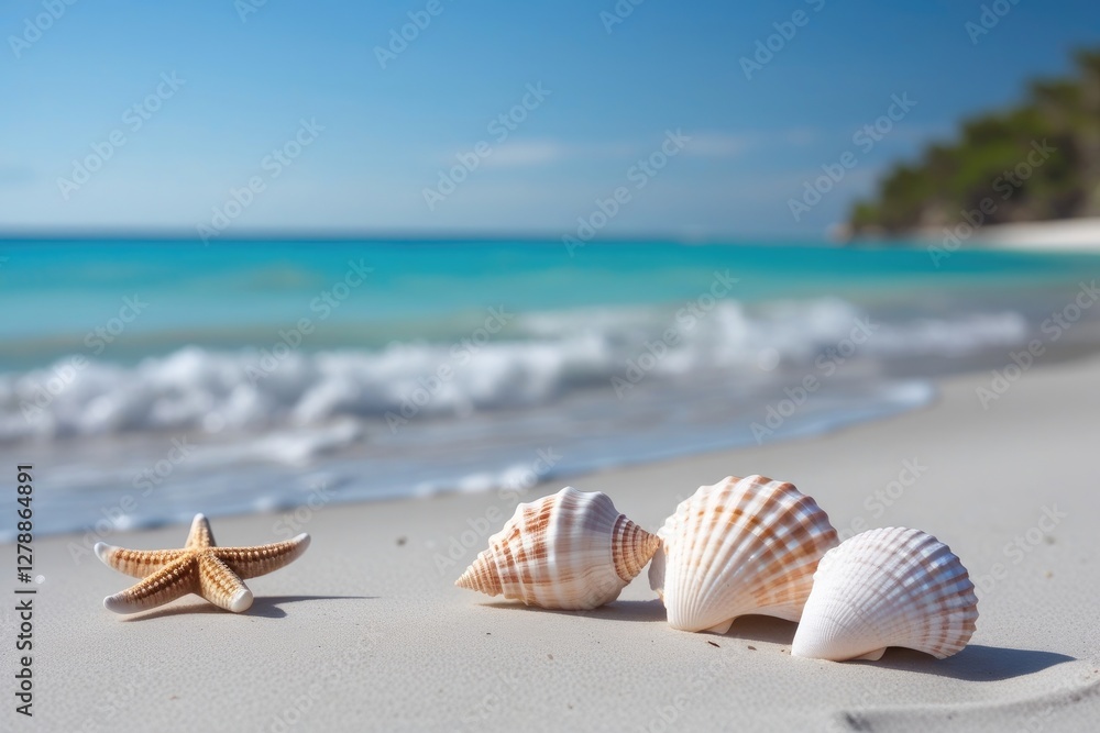 Sunset Beach with Seashells and Starfish Sunset Beach with Seashells and Starfish