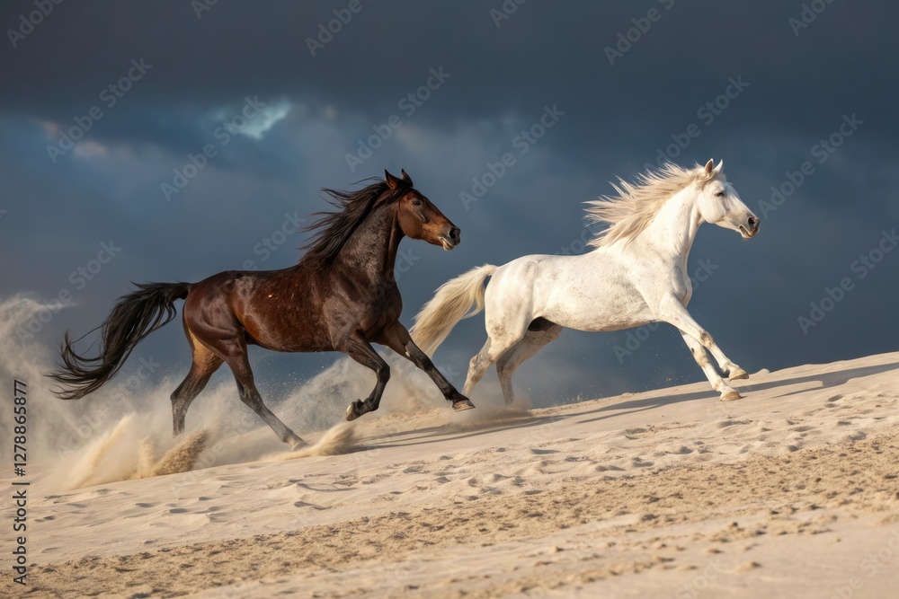 Obraz premium Galloping Horses on Dramatic Terrain