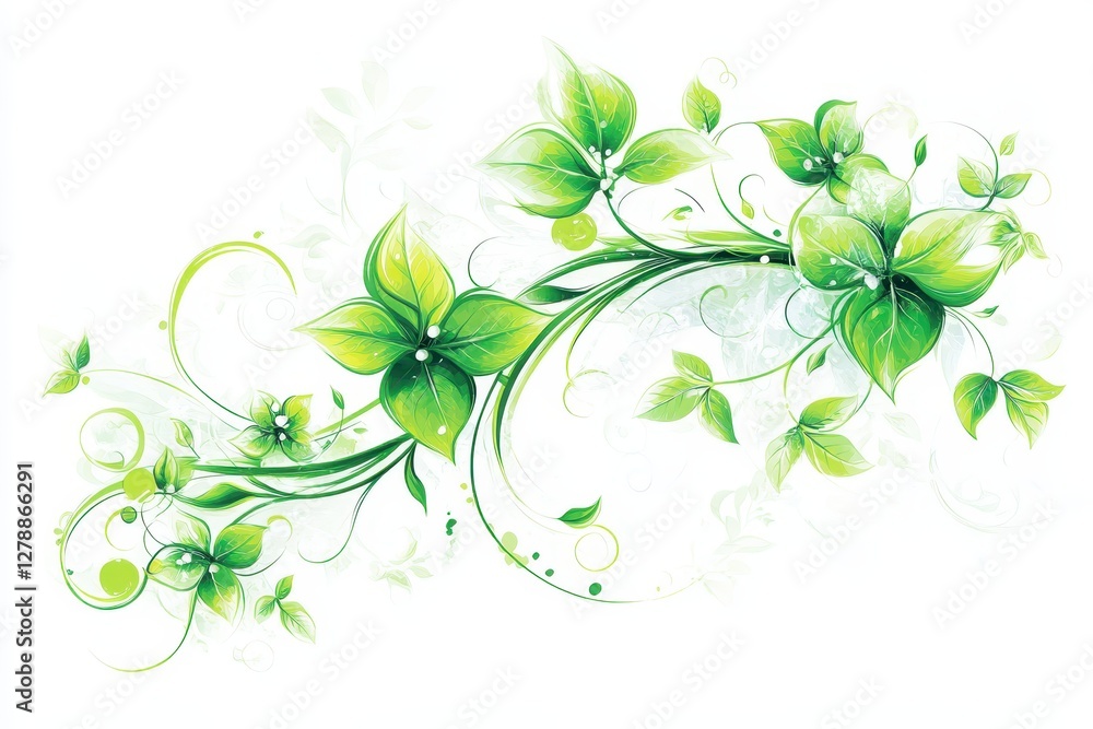 Elegant Green Floral Design with Swirls and Leafy Vines Elegant Green Floral Design with Swirls and Leafy Vines