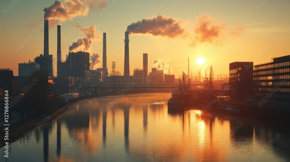 Arafed factory featuring prominent smoke stacks with a river flowing in the foreground, showcasing industrial activity and natural elements. Arafed factory featuring prominent smoke stacks with a river flowing in the foreground, showcasing industrial activity and natural elements.