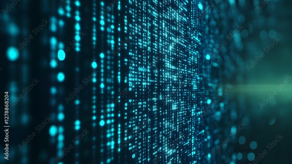 Abstract Blue Data Stream with Glowing Binary Code in Background Abstract Blue Data Stream with Glowing Binary Code in Background