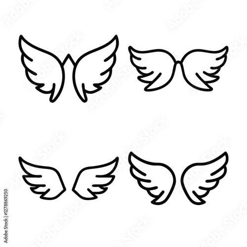 Four Simple Line Art Angel Wings