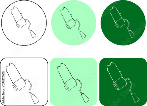 Paint roller with stroke graphic line ink logo. vector icon isolated on white background, work tool simple symbol
