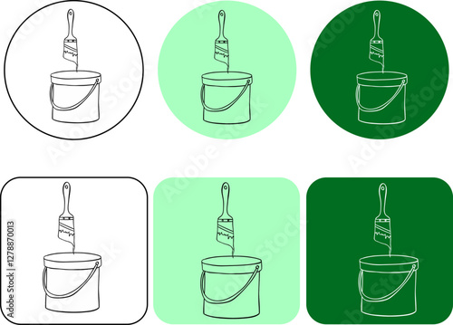 Paint can and brush graphic line ink logo. Vector illustration icon