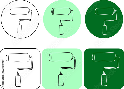 Paint roller logo icon, graphic ink linear sign vector illustration