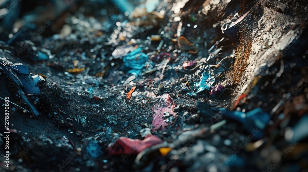A pile of trash with a blue and pink object in the middle A pile of trash with a blue and pink object in the middle