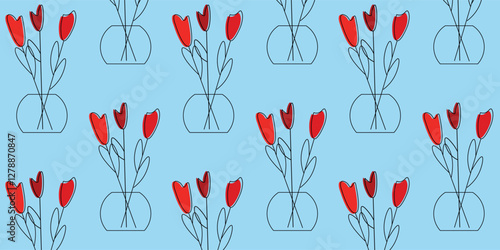 Red Tulip Vases on a Light Blue Background