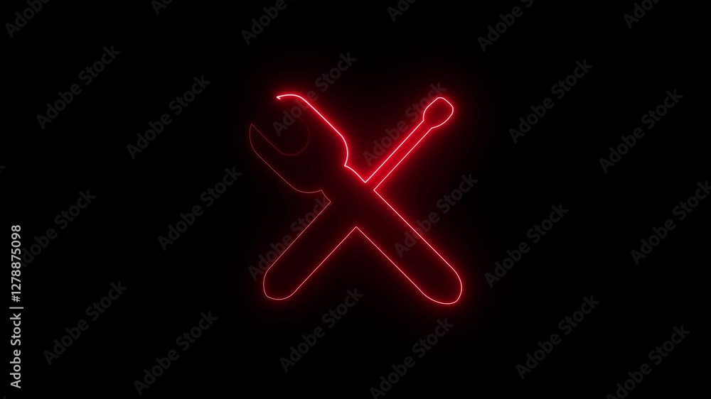 Glowing neon line setting icon with spinning gears icon animated. Technology setting icon concept. black background. Glowing neon line setting icon with spinning gears icon animated. Technology setting icon concept. black background.