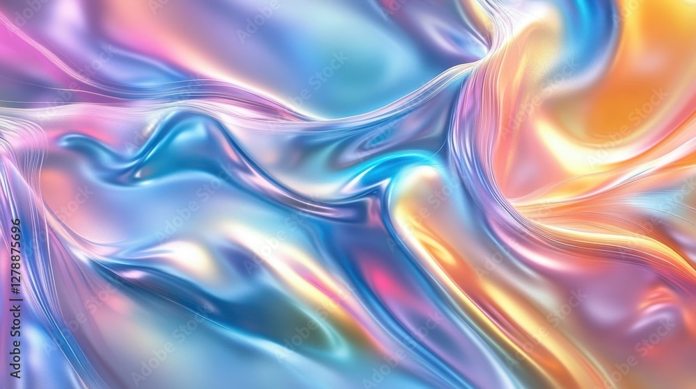 An abstract iridescent background design features shifting, multi-colored hues rendered in three dimensions. An abstract iridescent background design features shifting, multi-colored hues rendered in three dimensions.
