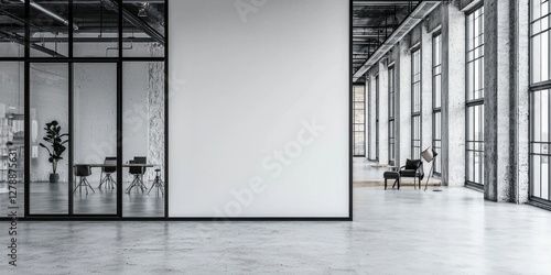Wallpaper Mural Modern Office with White Blank Wall and Glass Features Torontodigital.ca