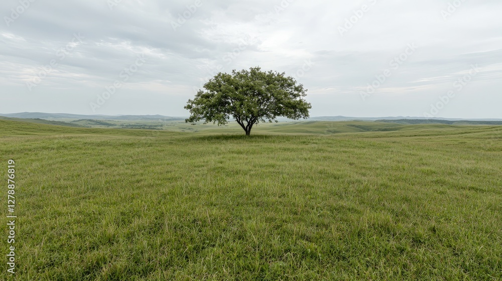 Lonely tree on a grassy plain under a cloudy sky. Possible use Stock photo Lonely tree on a grassy plain under a cloudy sky. Possible use Stock photo