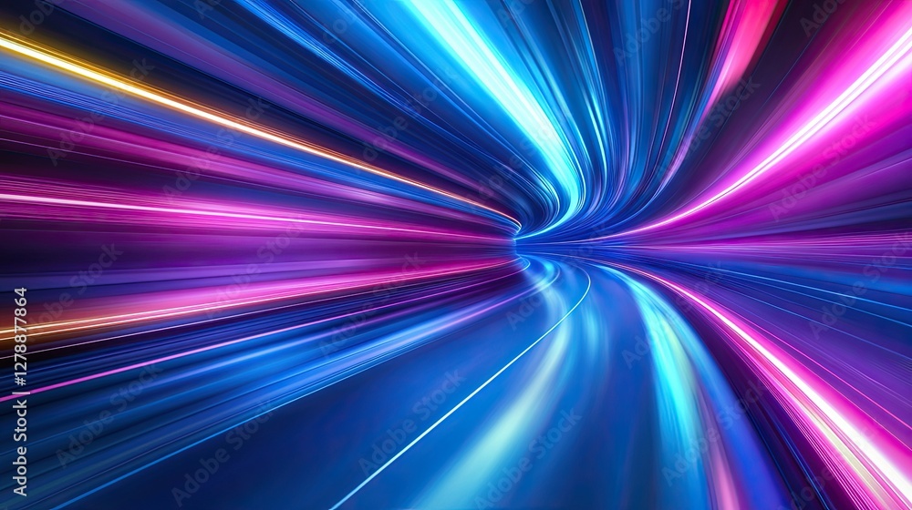 A colorful, blurry image of a highway with a blue sky in the background A colorful, blurry image of a highway with a blue sky in the background