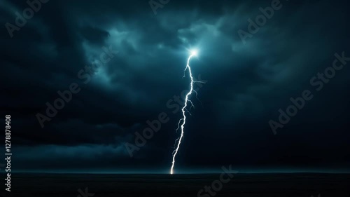 Dramatic lightning strike over dark ocean under stormy skies with thick ominous clouds.