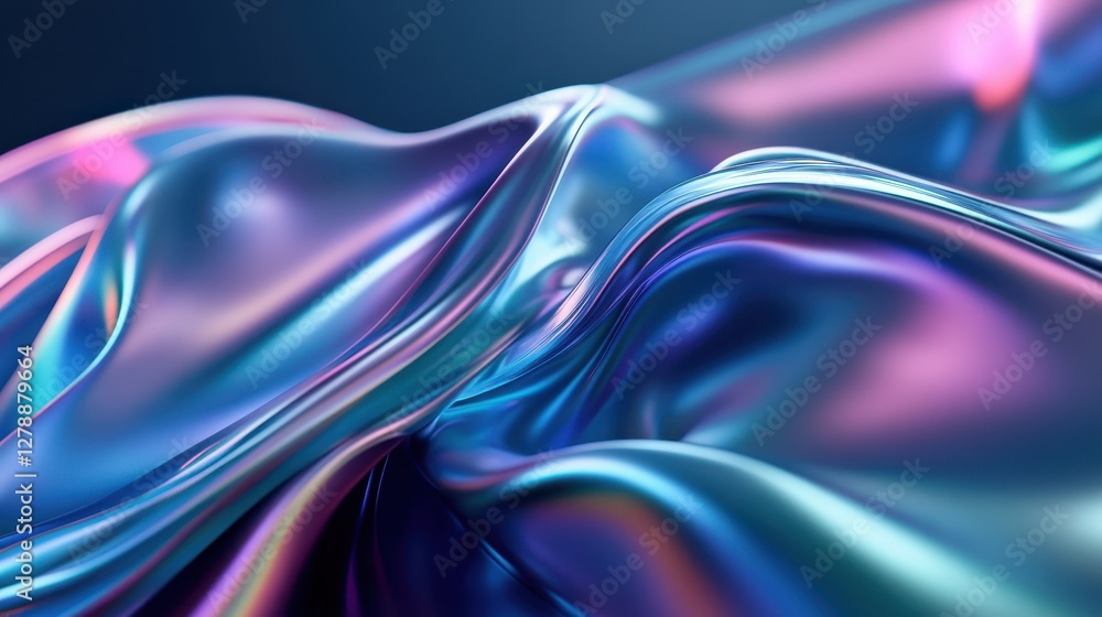 Obraz premium An enchanting 3D render of an iridescent wave, showcasing shifting hues and a fluid, shimmering effect.