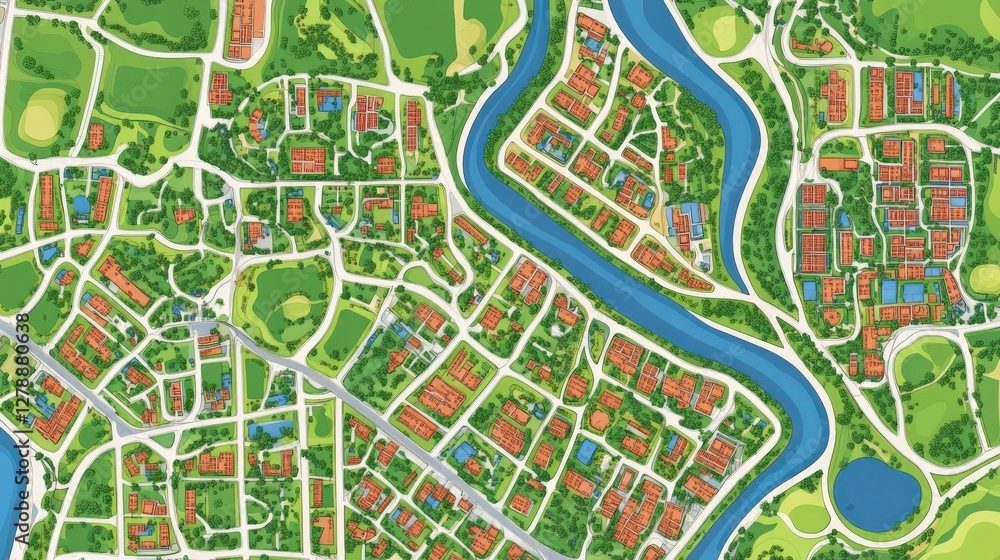 Fototapeta premium A map of a city with a river running through it