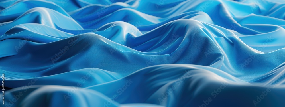 Obraz premium Abstract Representation of Waves Created with Blue Fabric Draped Over a Surface Showing Texture and Depth