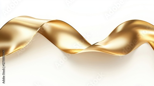 A Golden Ribbon Swirls Elegantly Across White Background
