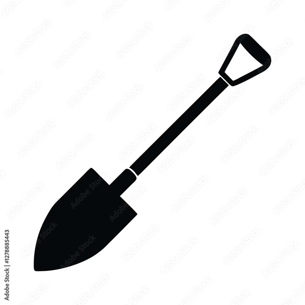 Isolated Black Shovel Silhouette Clean Flat Vector Design on White Background. Adobe Illustrator Artwork Isolated Black Shovel Silhouette Clean Flat Vector Design on White Background. Adobe Illustrator Artwork