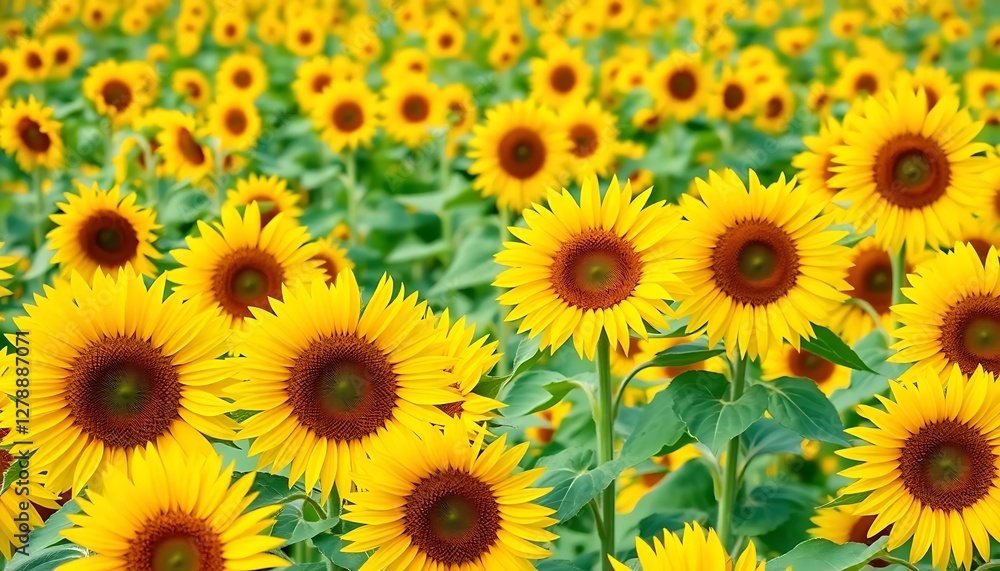 Fototapeta premium Vibrant Sunflower Field Full Bloom Bright Yellow Sunflowers