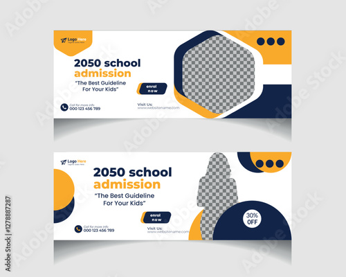 School admission Facebook cover page layout & kids web banner template design set	