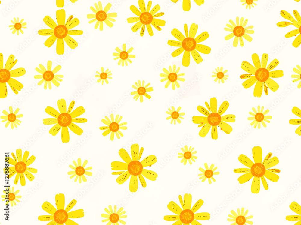 Seamless Yellow Daisy Flower Pattern on White Background Seamless Yellow Daisy Flower Pattern on White Background