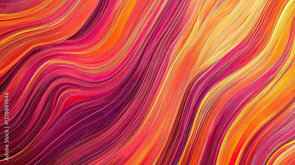 A colorful, abstract painting with a lot of orange and red lines A colorful, abstract painting with a lot of orange and red lines