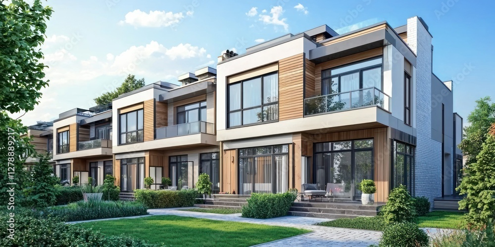 Fototapeta premium A compact 3D urban home with a rooftop terrace and modern design 
