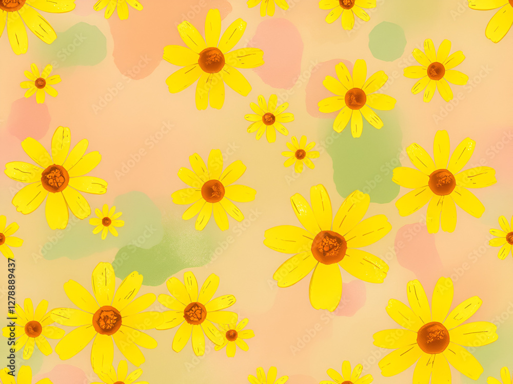 Seamless Yellow Daisy Pattern on Pastel Background Seamless Yellow Daisy Pattern on Pastel Background