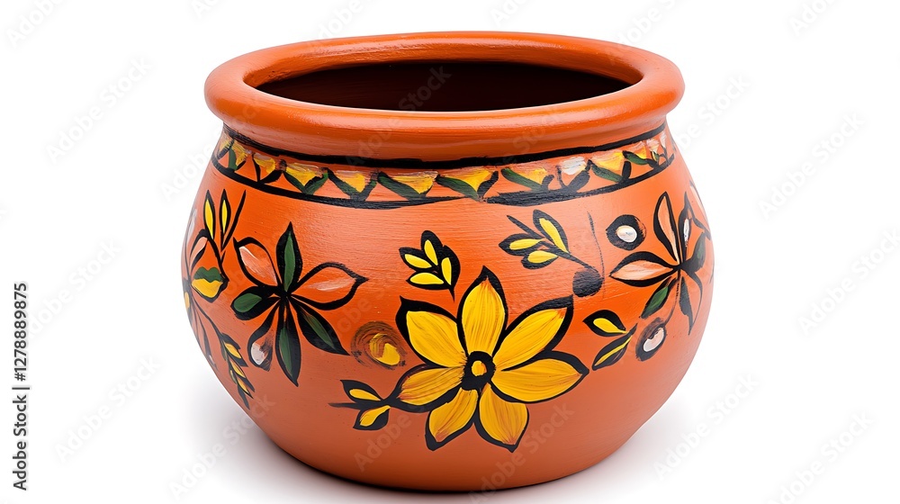 Hand-Painted Floral Clay Pot with Boho Patterns and Design Hand-Painted Floral Clay Pot with Boho Patterns and Design