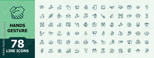 Hands Gesture icon collection. Icons interface, volunteer, communication, win, peace, count and more. Thin UI icon design. Icon illustration in modern minimalist style.