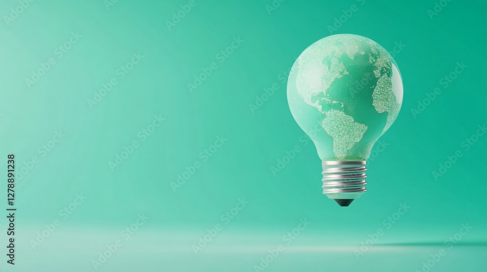 Green Energy: A creative representation of the world, elegantly imprinted within a glowing lightbulb, set against a harmonious green backdrop.