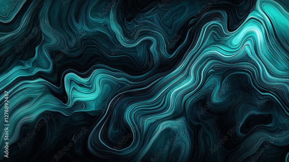 Obraz premium A blue and green abstract painting with a lot of swirls and lines